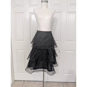 H&M Skirt Black Tiered Ruffled Flare Below Knee 28x26 Sz8 ( True Size 6)